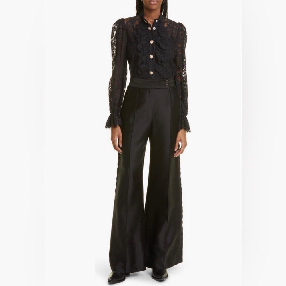 NEW $650 Zimmermann Rhinestone Flower Snap Cotton Blend Lace Top, Black, 0/US 4!